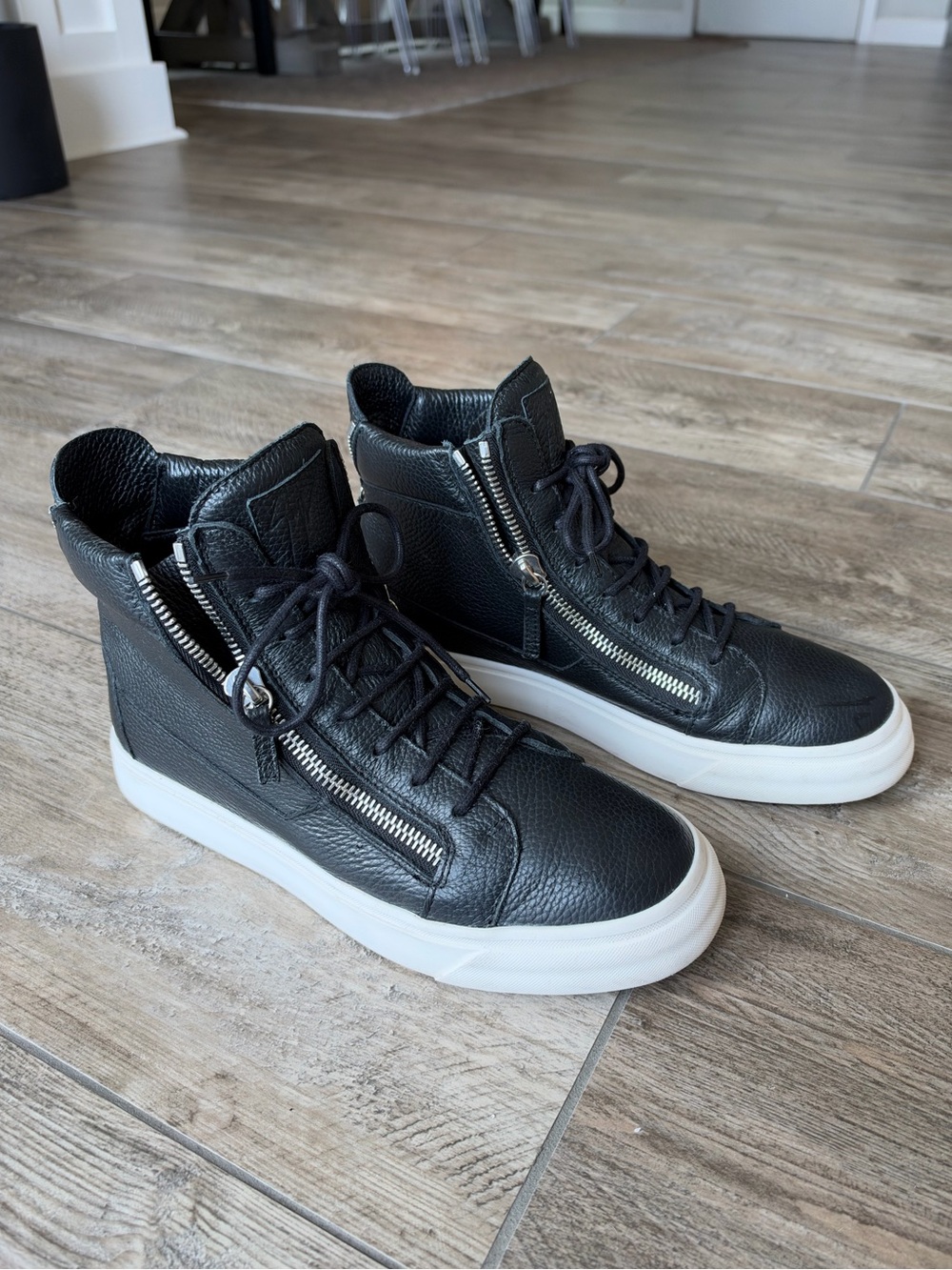 Giuseppe Zanotti Black Leather High-Top Sneakers with White Soles